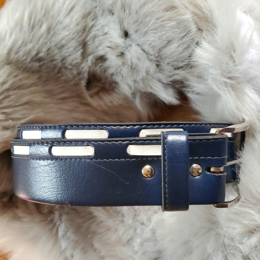 PARIS Navy Blue / White Strip Belt Size M (EUC)